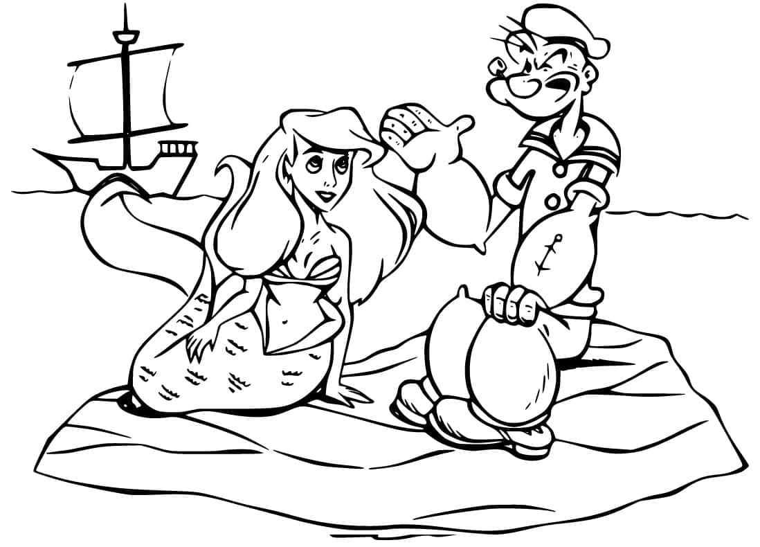 Tô màu Popeye Và Nàng Tiên Cá Ariel