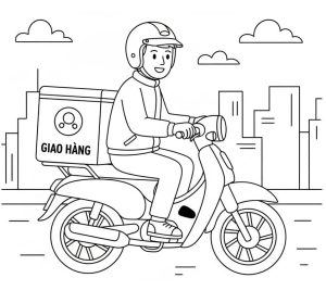 Tô màu Shipper Đang Giao Hàng