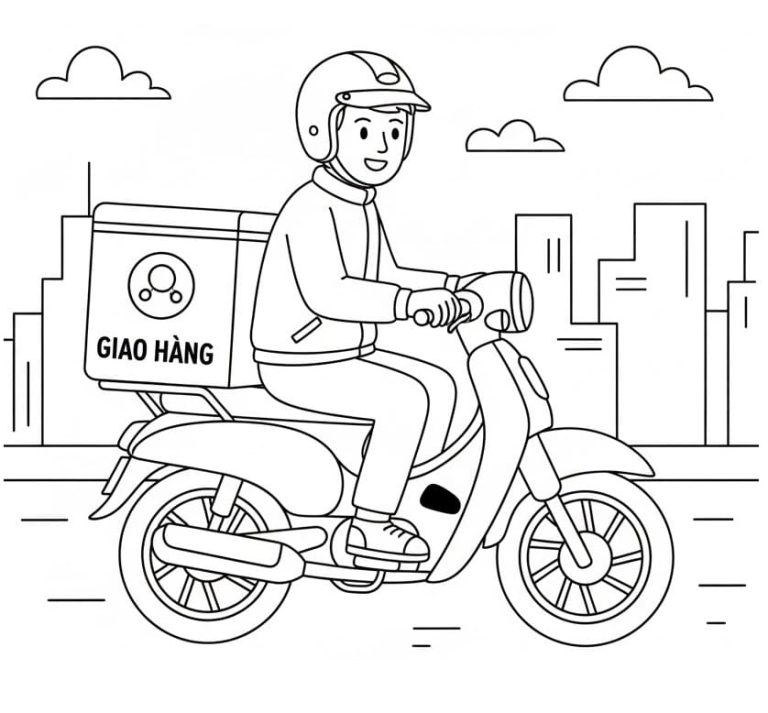 Tô màu Shipper Đang Giao Hàng