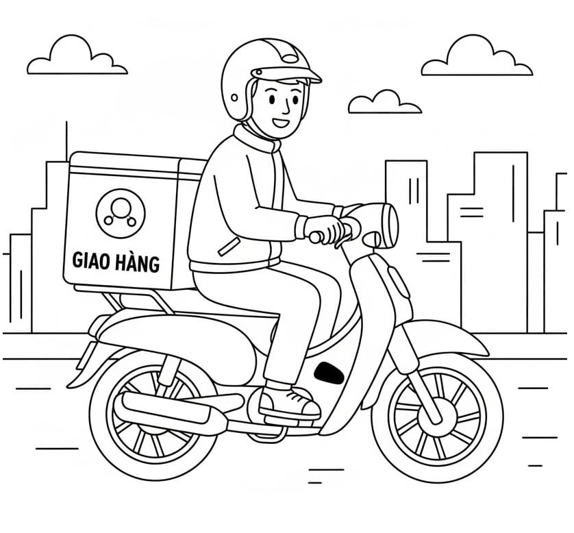 Tô màu Shipper Đang Giao Hàng
