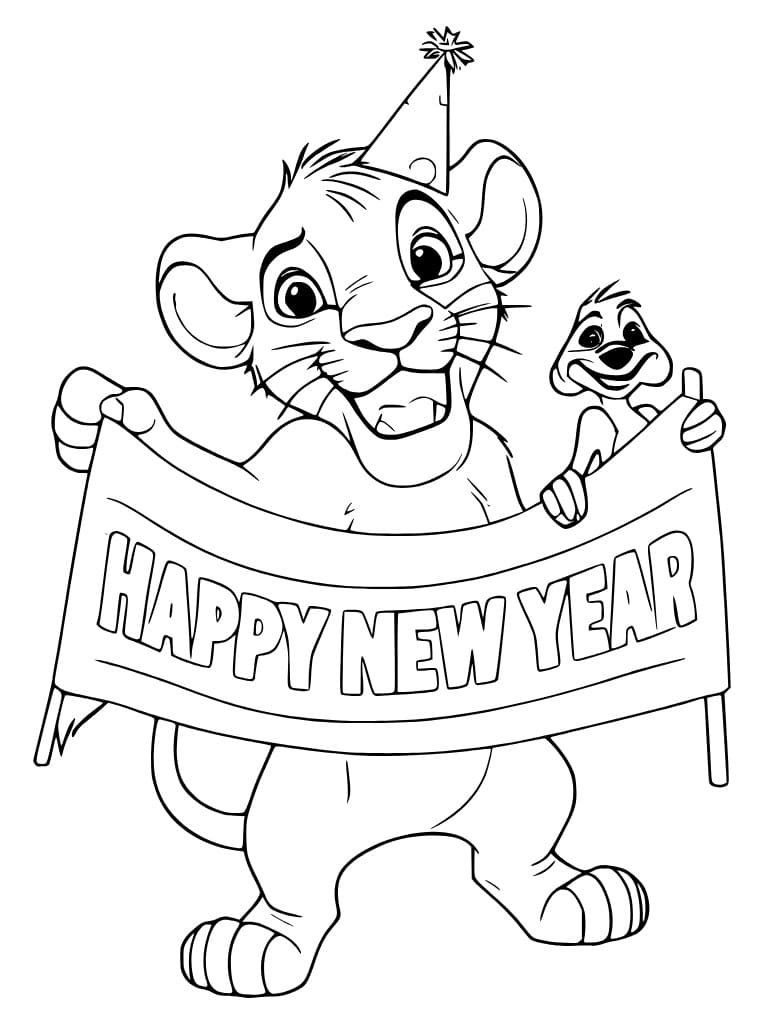 Tô màu Simba Chúc Mừng Năm Mới 2025