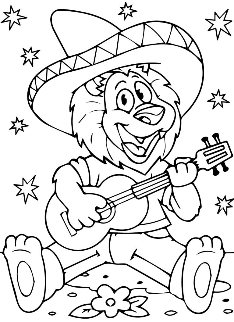 Tô màu Sư Tử Với Cây Đàn Guitar