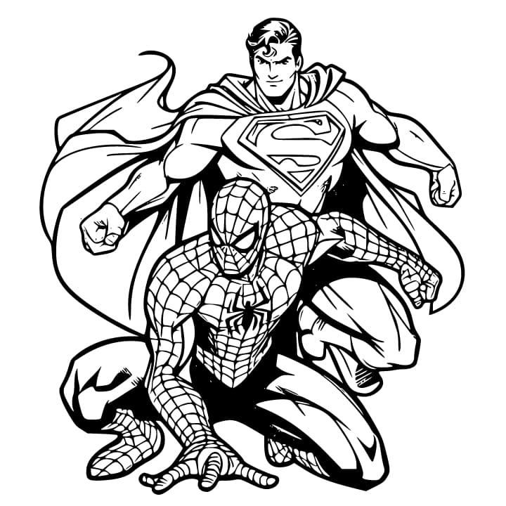 Tô màu Superman Với Spiderman