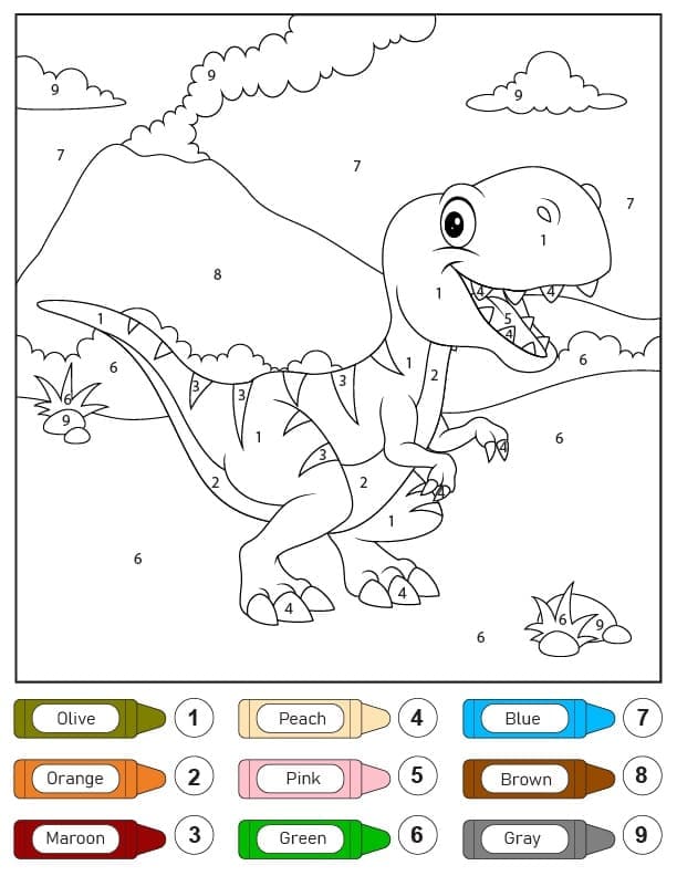 Tô Màu Theo Số Khủng Long T-rex Cute