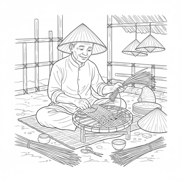 Tô màu Thợ Thủ Công Làm Nón Lá