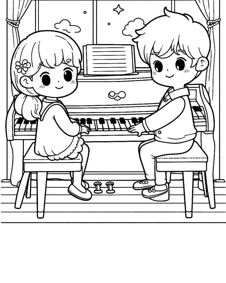 Tô màu Trẻ Em Chơi Đàn Piano