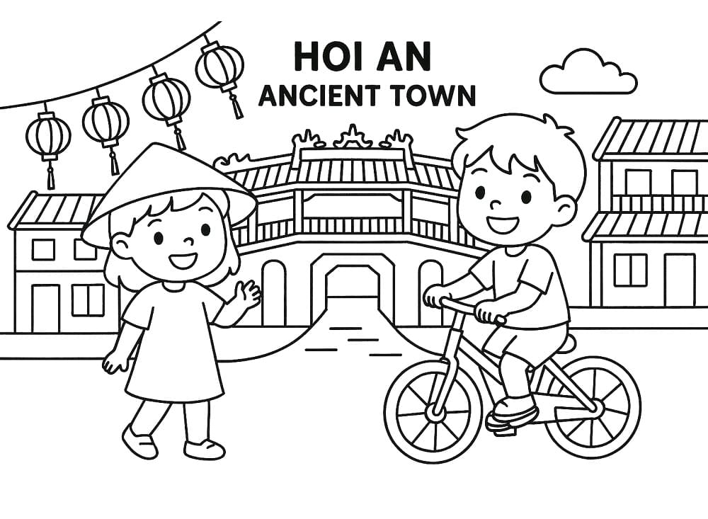 Tô màu Trẻ Em Tham Quan Phố Cổ Hội An