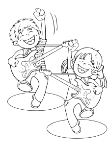 Tô màu Trẻ Em Vui Vẻ Với Đàn Guitar