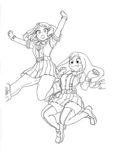 Tô màu Uraraka Ochaco và Tsuyu Asui