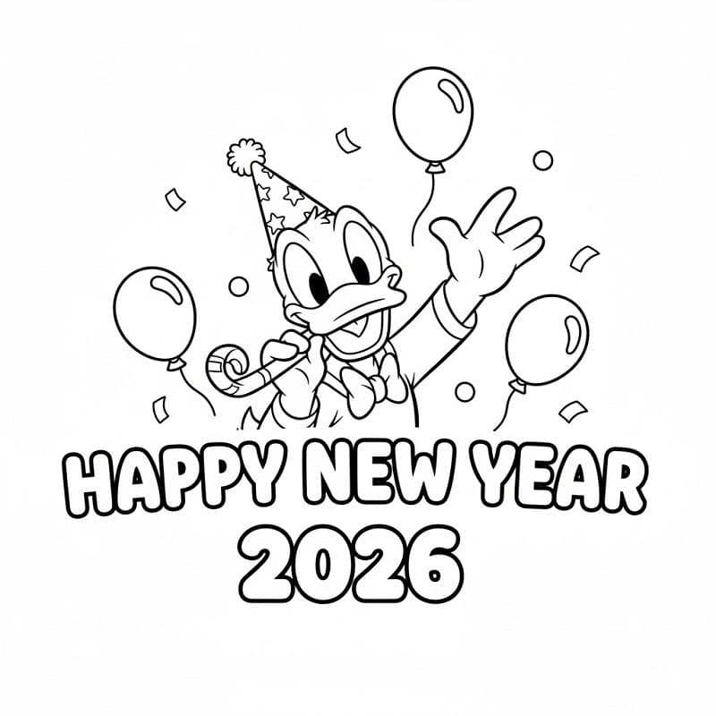 Tô màu Vịt Donald Chúc Mừng Năm Mới 2026