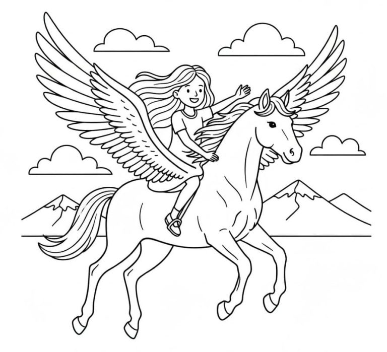 Tô màu Cô Bé Cưỡi Ngựa Pegasus