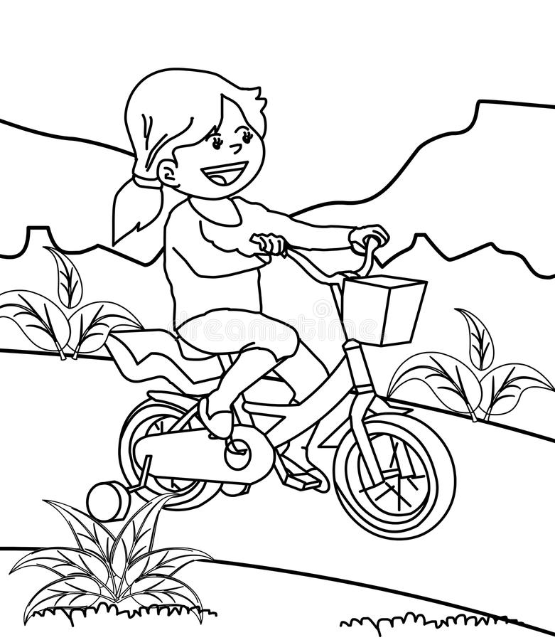 Tô màu cô bé vui vẻ đạp xe