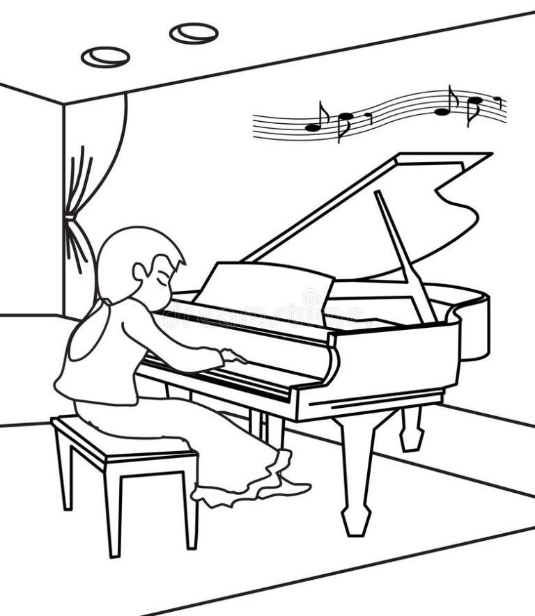 Tô màu cô gái đang chơi piano