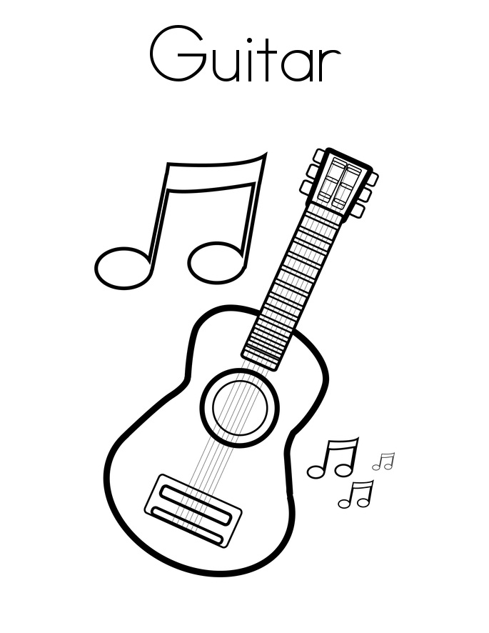 Tô màu đàn guitar và nốt nhạc