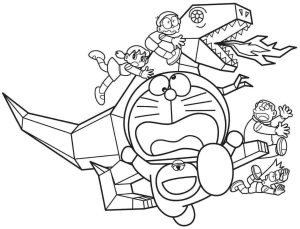 Tô màu doraemon chạy trốn khỏi khủng long