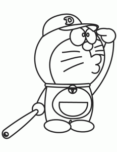 Tô màu doraemon đánh bóng chày
