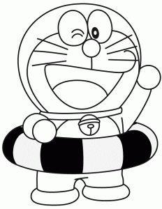 Tô màu doraemon mặc phao tròn