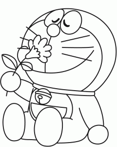 Tô màu doraemon ngửi hoa