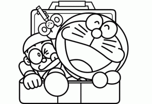Tô màu doraemon và nobita trong hộp