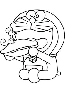 Tô màu doraemon với con chuột trên bánh