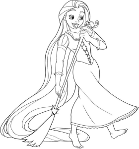 Tô màu rapunzel đang quét