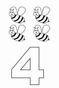 Tô màu số 4 và 4 con ong