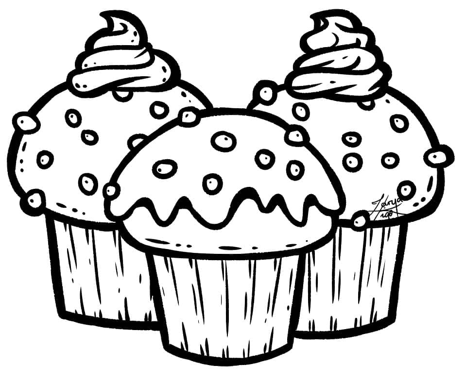 Tô màu Ba Chiếc Bánh Cupcake