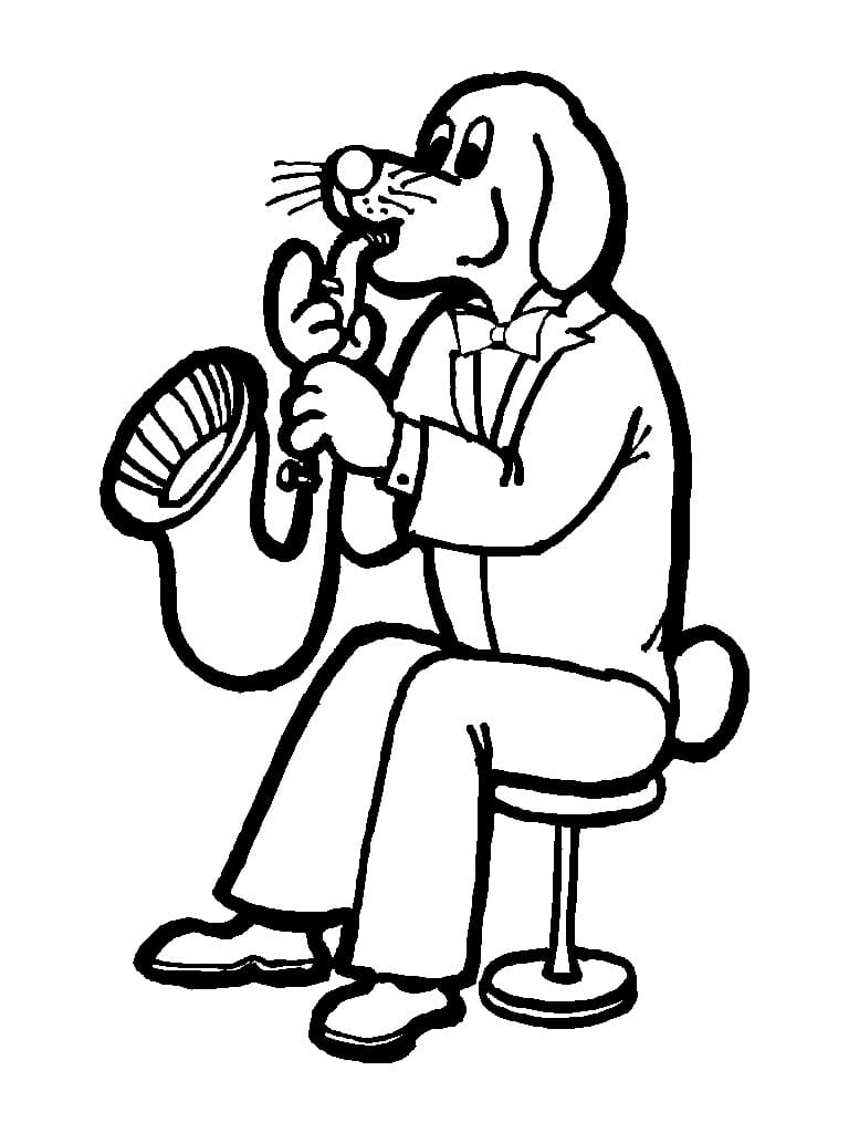 Tô màu Chú Chó Chơi Kèn Saxophone