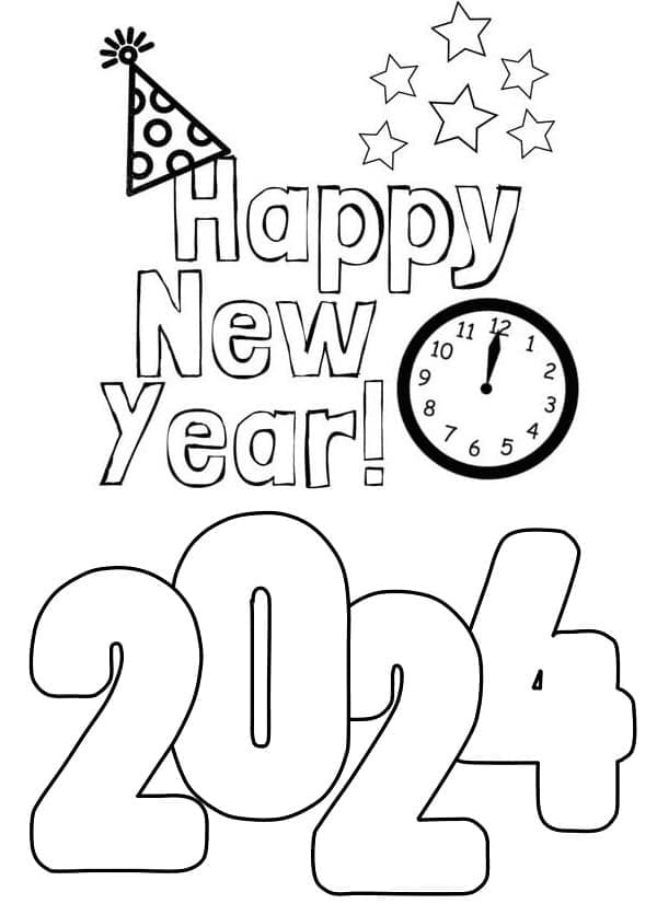 Tô màu Chúc Mừng Năm Mới 2024 Đơn Giản