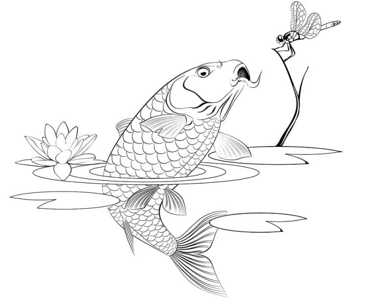 Tô màu Con Cá Chép Bắt Chuồn Chuồn