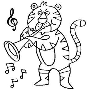 Tô màu Con Hổ Chơi Kèn Trumpet