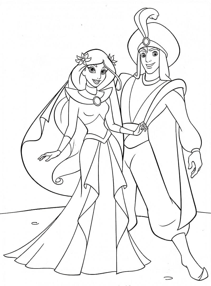 Tô màu Công Chúa Jasmine và Aladdin