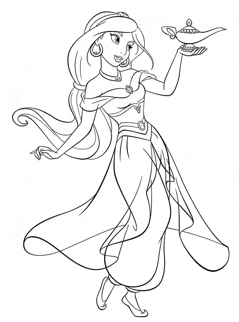 Tô màu Công Chúa Jasmine và Cây Đèn Thần