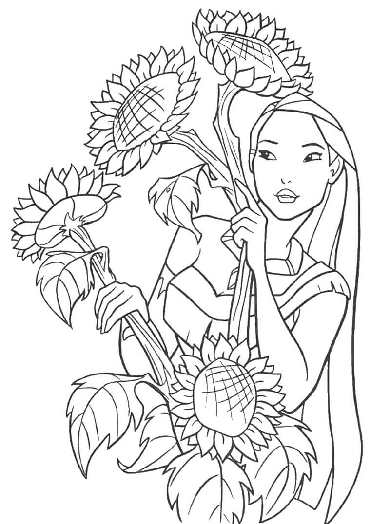 Tô màu tranh to mau cong chua pocahontas va hoa huongCông Chúa Pocahontas và Hoa Hướng Dương duong