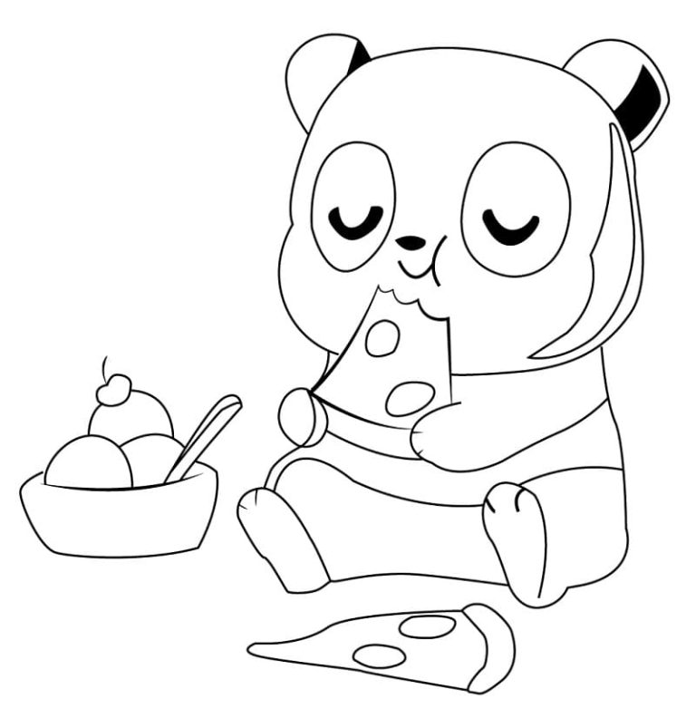 Tô màu Gấu Trúc Ăn Pizza