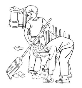 Tô màu Hai Bạn Nhỏ Nhặt Rác Bảo Vệ Môi Trường