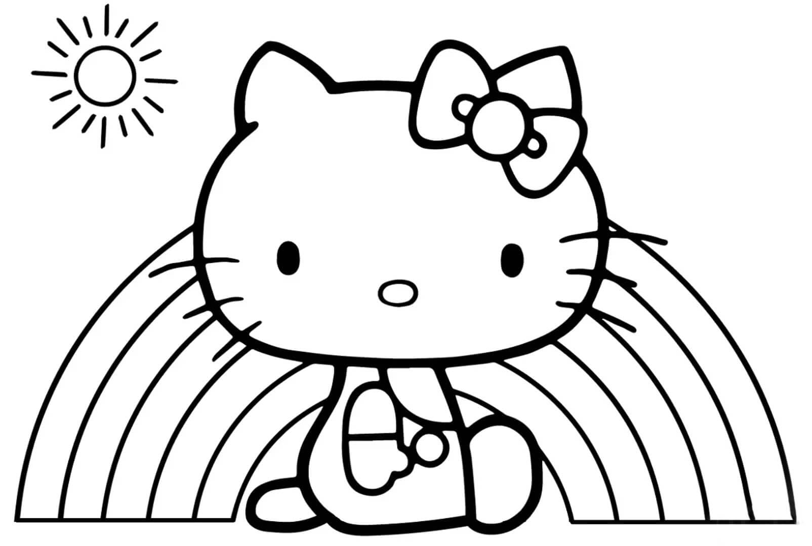 Tô màu Hello Kitty Ngồi Dưới Cầu Vồng
