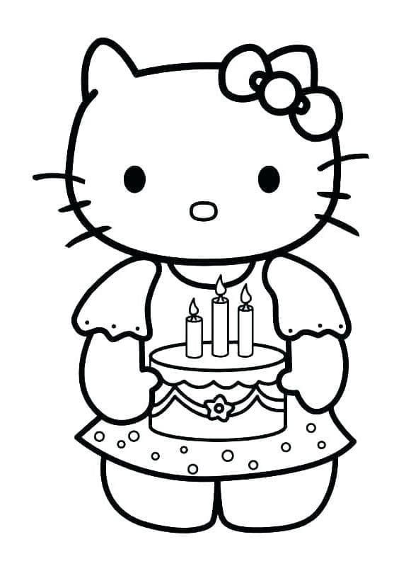 Tô màu Hello Kitty Và Bánh Sinh Nhật Dễ Thương