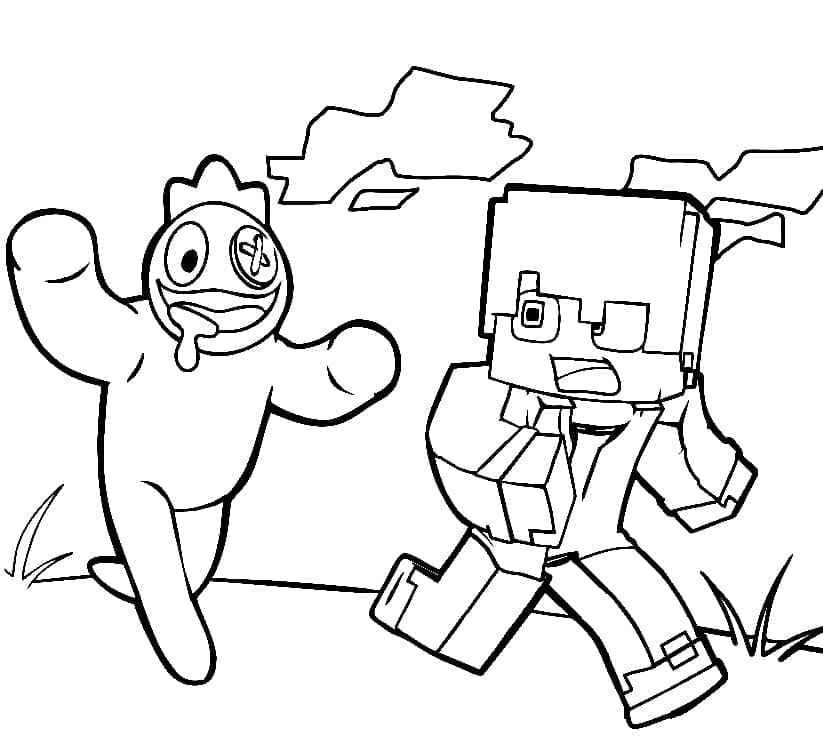 Tô màu Rainbow Friends và Minecraft