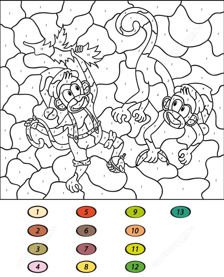 Tô Màu Theo Số Hai Con Khỉ